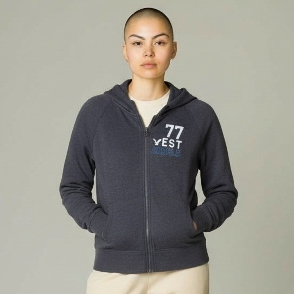 American Eagle Hoodie Women‎ Medium Gray Full Zip School Preppy Casual Outdoors
